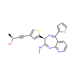 CNC1=Nc2ncccc2C(c2ccco2)=N[C@@H]1c1cc(C#C[C@H](C)O)cs1 ZINC000035983418