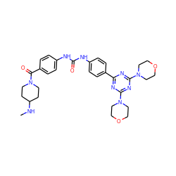 CNC1CCN(C(=O)c2ccc(NC(=O)Nc3ccc(-c4nc(N5CCOCC5)nc(N5CCOCC5)n4)cc3)cc2)CC1 ZINC001772621059