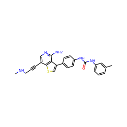 CNCC#Cc1cnc(N)c2c(-c3ccc(NC(=O)Nc4cccc(C)c4)cc3)csc12 ZINC000014208907