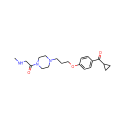 CNCC(=O)N1CCN(CCCOc2ccc(C(=O)C3CC3)cc2)CC1 ZINC000013444841