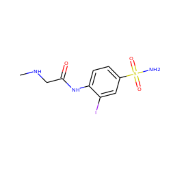 CNCC(=O)Nc1ccc(S(N)(=O)=O)cc1I ZINC000013800507