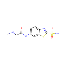 CNCC(=O)Nc1ccc2nc(S(N)(=O)=O)sc2c1 ZINC000013800538