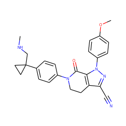 CNCC1(c2ccc(N3CCc4c(C#N)nn(-c5ccc(OC)cc5)c4C3=O)cc2)CC1 ZINC000040393270