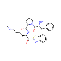 CNCCCC[C@@H](NC(=O)[C@@H]1CCCN1C(=O)[C@@H](Cc1ccccc1)NC)C(=O)c1nc2ccccc2s1 ZINC000014954571
