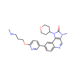 CNCCCOc1ccc(-c2ccc3ncc4c(c3c2)n(C2CCOCC2)c(=O)n4C)cn1 ZINC001772654189