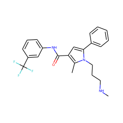 CNCCCn1c(-c2ccccc2)cc(C(=O)Nc2cccc(C(F)(F)F)c2)c1C ZINC000203551097