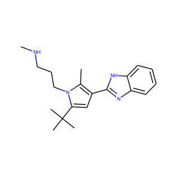 CNCCCn1c(C(C)(C)C)cc(-c2nc3ccccc3[nH]2)c1C ZINC000220747556