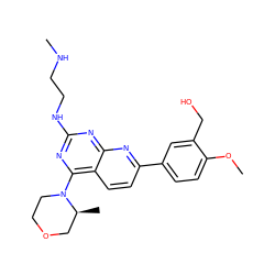 CNCCNc1nc(N2CCOC[C@@H]2C)c2ccc(-c3ccc(OC)c(CO)c3)nc2n1 ZINC000138807256