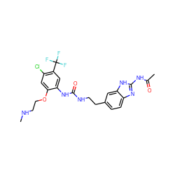 CNCCOc1cc(Cl)c(C(F)(F)F)cc1NC(=O)NCCc1ccc2nc(NC(C)=O)[nH]c2c1 ZINC000034471391