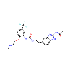 CNCCOc1ccc(C(F)(F)F)cc1NC(=O)NCCc1ccc2[nH]c(NC(C)=O)nc2c1 ZINC000038310540