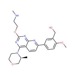 CNCCOc1nc(N2CCOC[C@@H]2C)c2ccc(-c3ccc(OC)c(CO)c3)nc2n1 ZINC000138936251