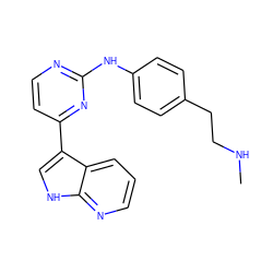 CNCCc1ccc(Nc2nccc(-c3c[nH]c4ncccc34)n2)cc1 ZINC000072177003