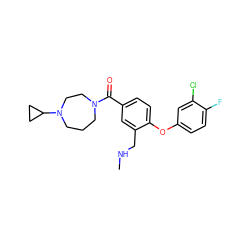 CNCc1cc(C(=O)N2CCCN(C3CC3)CC2)ccc1Oc1ccc(F)c(Cl)c1 ZINC000029129940