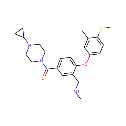 CNCc1cc(C(=O)N2CCN(C3CC3)CC2)ccc1Oc1ccc(SC)c(C)c1 ZINC000029131554