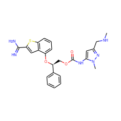 CNCc1cc(NC(=O)OC[C@H](Oc2cccc3sc(C(=N)N)cc23)c2ccccc2)n(C)n1 ZINC000045374809