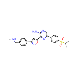 CNCc1ccc(-c2cc(-c3nc(-c4ccc(S(=O)(=O)C(C)C)cc4)cnc3N)on2)cc1 ZINC000096170459