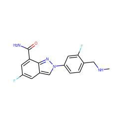 CNCc1ccc(-n2cc3cc(F)cc(C(N)=O)c3n2)cc1F ZINC000045385023