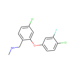 CNCc1ccc(Cl)cc1Oc1ccc(Cl)c(F)c1 ZINC000040833600