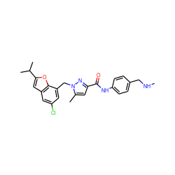 CNCc1ccc(NC(=O)c2cc(C)n(Cc3cc(Cl)cc4cc(C(C)C)oc34)n2)cc1 ZINC000043173667