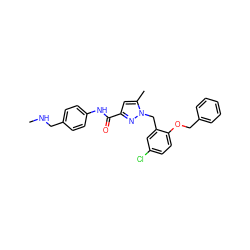 CNCc1ccc(NC(=O)c2cc(C)n(Cc3cc(Cl)ccc3OCc3ccccc3)n2)cc1 ZINC000040410580