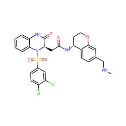 CNCc1ccc2c(c1)OCC[C@H]2NC(=O)C[C@@H]1C(=O)Nc2ccccc2N1S(=O)(=O)c1ccc(Cl)c(Cl)c1 ZINC000042802937