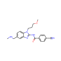 CNCc1ccc2c(c1)nc(NC(=O)c1ccc(C#N)cc1)n2CCCOC ZINC000042887357