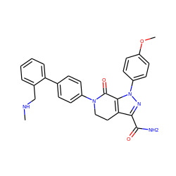 CNCc1ccccc1-c1ccc(N2CCc3c(C(N)=O)nn(-c4ccc(OC)cc4)c3C2=O)cc1 ZINC000014969463