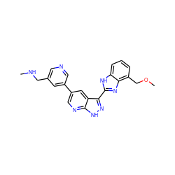 CNCc1cncc(-c2cnc3[nH]nc(-c4nc5c(COC)cccc5[nH]4)c3c2)c1 ZINC000028950087