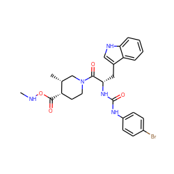 CNOC(=O)[C@H]1CCN(C(=O)[C@H](Cc2c[nH]c3ccccc23)NC(=O)Nc2ccc(Br)cc2)C[C@H]1C ZINC000473105036