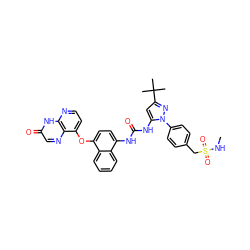 CNS(=O)(=O)Cc1ccc(-n2nc(C(C)(C)C)cc2NC(=O)Nc2ccc(Oc3ccnc4[nH]c(=O)cnc34)c3ccccc23)cc1 ZINC000199100193