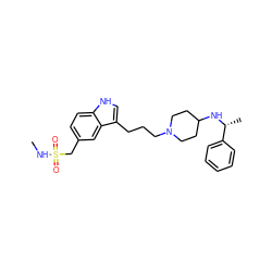 CNS(=O)(=O)Cc1ccc2[nH]cc(CCCN3CCC(N[C@H](C)c4ccccc4)CC3)c2c1 ZINC000013802580