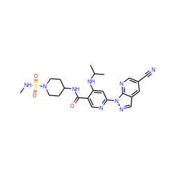 CNS(=O)(=O)N1CCC(NC(=O)c2cnc(-n3ncc4cc(C#N)cnc43)cc2NC(C)C)CC1 ZINC001772617029