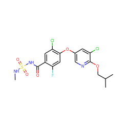 CNS(=O)(=O)NC(=O)c1cc(Cl)c(Oc2cnc(OCC(C)C)c(Cl)c2)cc1F ZINC000206862056