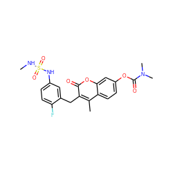 CNS(=O)(=O)Nc1ccc(F)c(Cc2c(C)c3ccc(OC(=O)N(C)C)cc3oc2=O)c1 ZINC000103251032