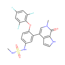 CNS(=O)(=O)Nc1ccc(Oc2c(F)cc(F)cc2F)c(-c2cn(C)c(=O)c3[nH]ccc23)c1 ZINC000145420694