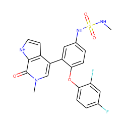 CNS(=O)(=O)Nc1ccc(Oc2ccc(F)cc2F)c(-c2cn(C)c(=O)c3[nH]ccc23)c1 ZINC000146697792