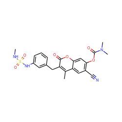 CNS(=O)(=O)Nc1cccc(Cc2c(C)c3cc(C#N)c(OC(=O)N(C)C)cc3oc2=O)c1 ZINC000103251015