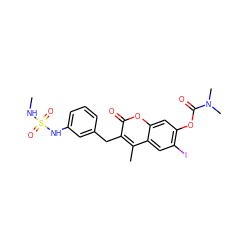 CNS(=O)(=O)Nc1cccc(Cc2c(C)c3cc(I)c(OC(=O)N(C)C)cc3oc2=O)c1 ZINC000103251009