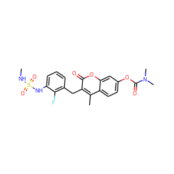 CNS(=O)(=O)Nc1cccc(Cc2c(C)c3ccc(OC(=O)N(C)C)cc3oc2=O)c1F ZINC000103250997