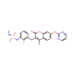 CNS(=O)(=O)Nc1cccc(Cc2c(C)c3ccc(Oc4ncccn4)cc3oc2=O)c1F ZINC000072318547