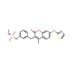 CNS(=O)(=O)Nc1cccc(Cc2c(C)c3ccc(Oc4nccs4)cc3oc2=O)c1 ZINC000103250996