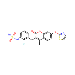 CNS(=O)(=O)Nc1cccc(Cc2c(C)c3ccc(Oc4nccs4)cc3oc2=O)c1F ZINC000103250994