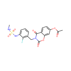 CNS(=O)(=O)Nc1cccc(Cn2c(=O)oc3cc(OC(C)=O)ccc3c2=O)c1F ZINC000653857931