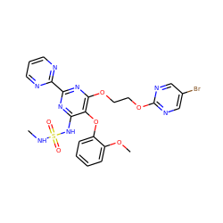 CNS(=O)(=O)Nc1nc(-c2ncccn2)nc(OCCOc2ncc(Br)cn2)c1Oc1ccccc1OC ZINC000095552206