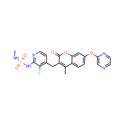 CNS(=O)(=O)Nc1nccc(Cc2c(C)c3ccc(Oc4cnccn4)cc3oc2=O)c1F ZINC000114922323