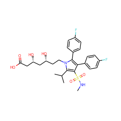 CNS(=O)(=O)c1c(-c2ccc(F)cc2)c(-c2ccc(F)cc2)n(CC[C@@H](O)C[C@@H](O)CC(=O)O)c1C(C)C ZINC000014208925