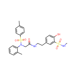 CNS(=O)(=O)c1cc(CCNC(=O)CN(c2ccccc2C)S(=O)(=O)c2ccc(C)cc2)ccc1O ZINC000028890579