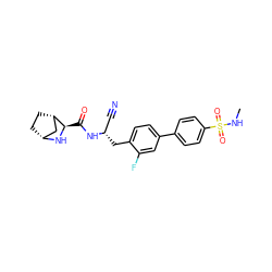 CNS(=O)(=O)c1ccc(-c2ccc(C[C@@H](C#N)NC(=O)[C@H]3N[C@@H]4CC[C@H]3C4)c(F)c2)cc1 ZINC000219312792