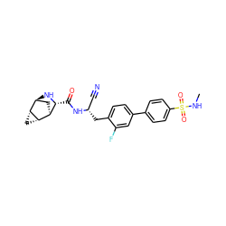 CNS(=O)(=O)c1ccc(-c2ccc(C[C@@H](C#N)NC(=O)[C@H]3N[C@H]4C[C@@H]3[C@@H]3C[C@H]43)c(F)c2)cc1 ZINC000220466779