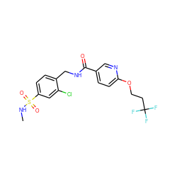 CNS(=O)(=O)c1ccc(CNC(=O)c2ccc(OCCC(F)(F)F)nc2)c(Cl)c1 ZINC000045245552